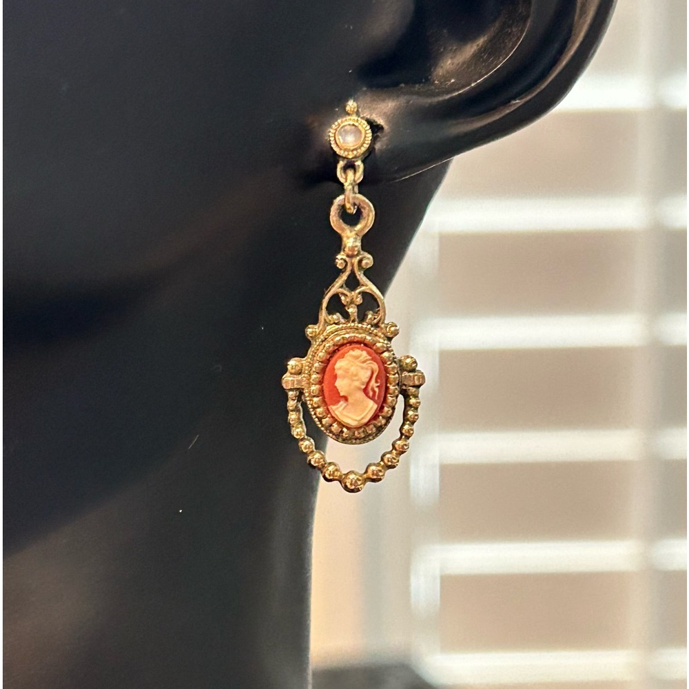 14K Gold-Dipped Carnelian Cameo Drop Earrings